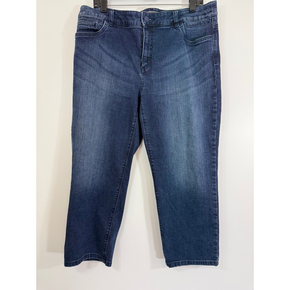 Chicos Sz 2.5 So Slimming Girlfriend Crop Jeans XL 14 16 Dark Wash Stretch Denim